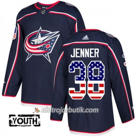 Barn Ishockey Blue Jackets Tröja Boone Jenner 38 Adidas 2017-2018 Marinblå USA Flag Fashion Authentic